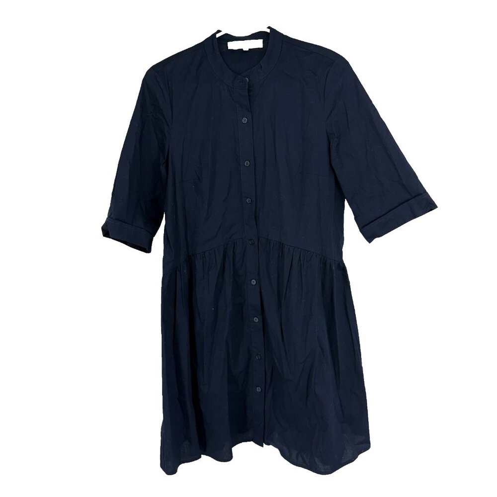 Tuckernuck Women S Button Down Mini Dress Navy Blue 3/4 Sleeve Lightweight